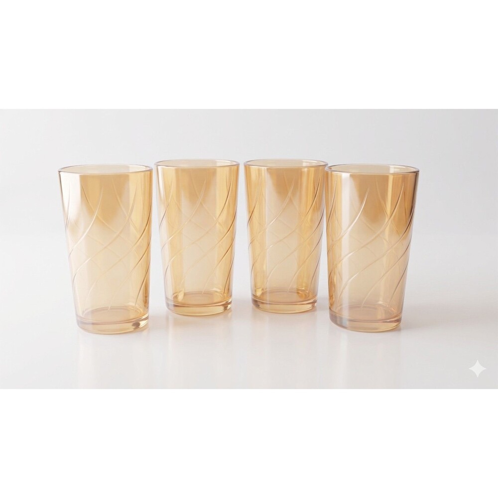 4 Jeannette Swirl Marigold Carnival Glass Tumblers Iridescent Vintage MCM 1960s